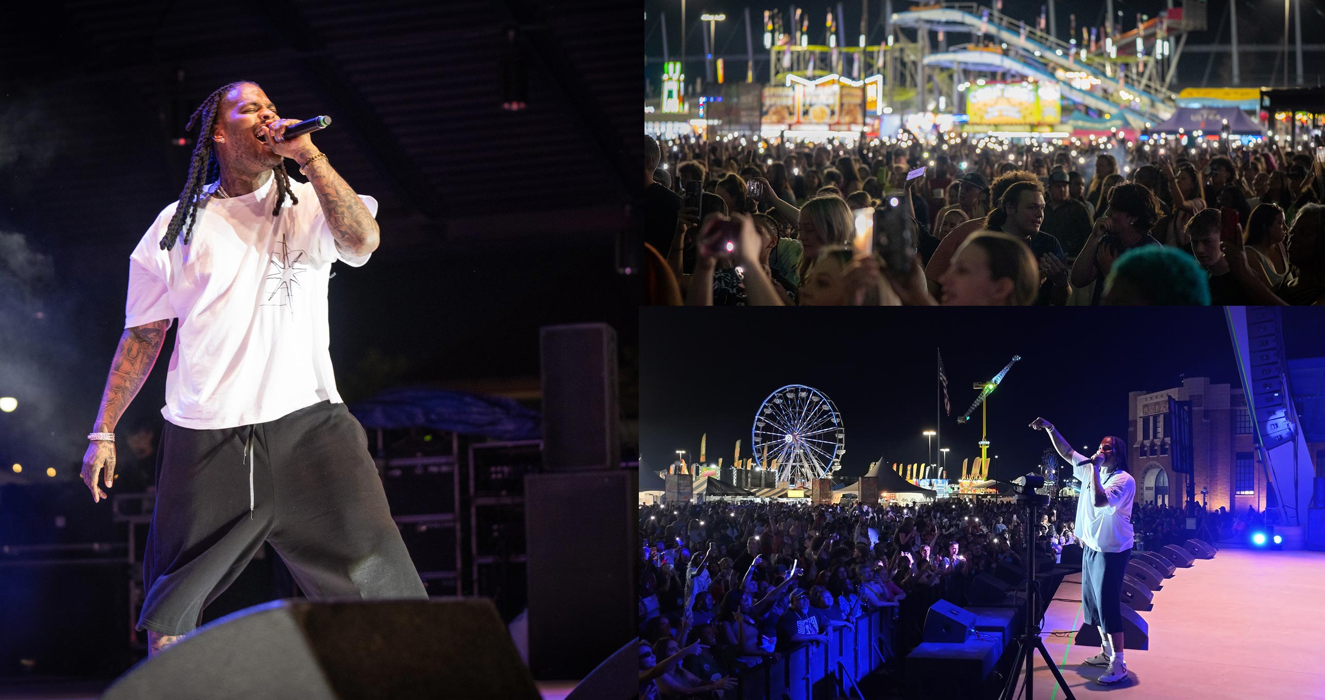 Photos of Waka Flocka Flame on stage at the Tulsa State Fair